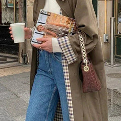 Women's Oversized Plaid-Lined Trench Coat - Khaki | Autumn - Khaki