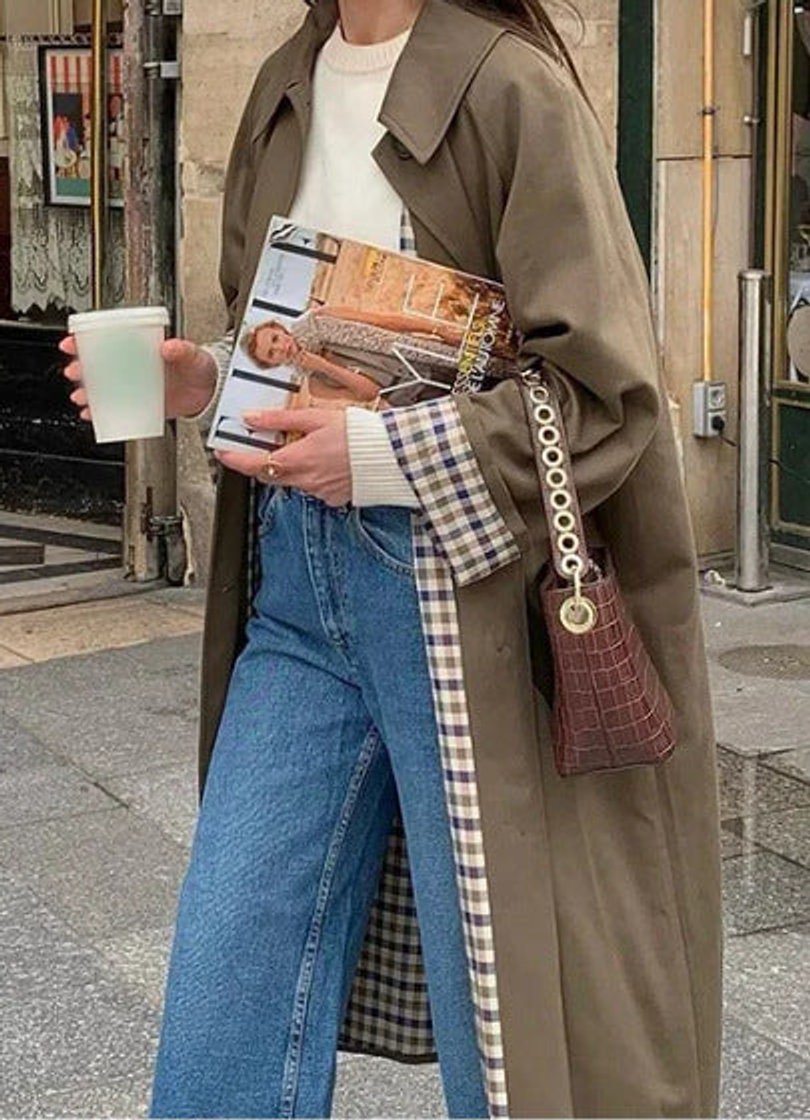Women's Oversized Plaid-Lined Trench Coat - Khaki | Autumn - Khaki