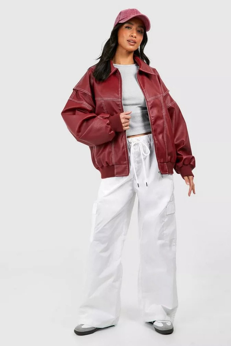 Women's Oversized Quilted Bomber Jacket - Contrast Stitch | Autumn