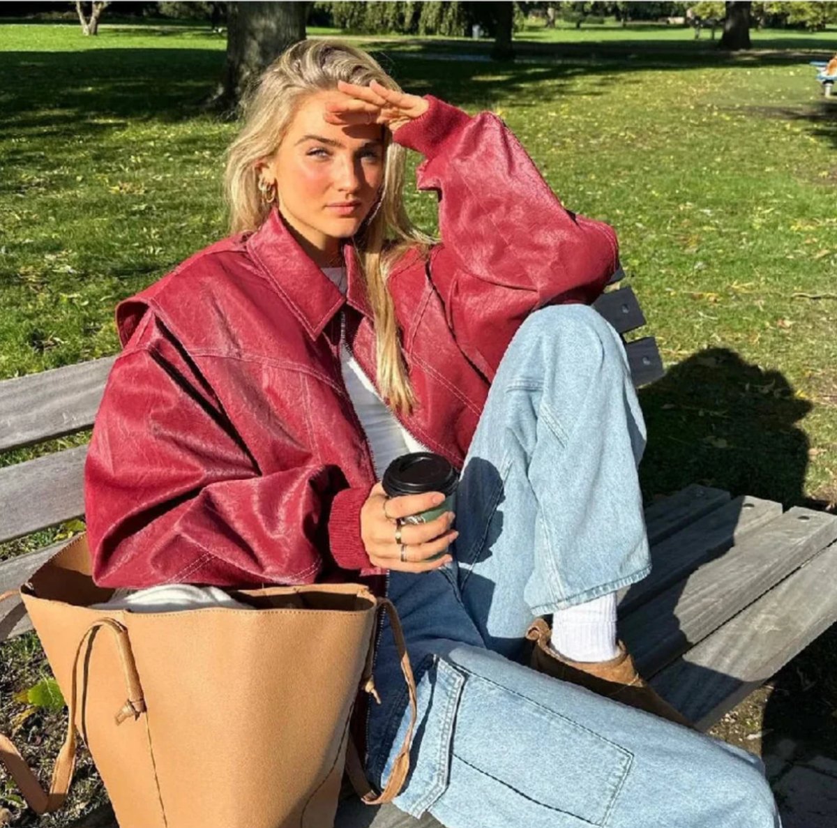 Women's Oversized Quilted Bomber Jacket - Contrast Stitch | Autumn