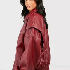 Women's Oversized Quilted Bomber Jacket - Contrast Stitch | Autumn