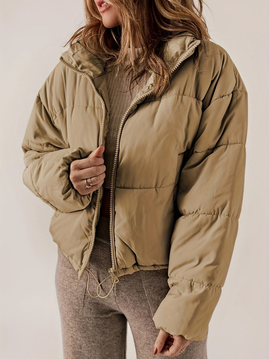 Women's Oversized Quilted Puffer Jacket - Black | Winter - Apricot