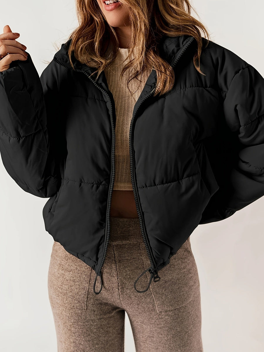 Women's Oversized Quilted Puffer Jacket - Black | Winter - Black