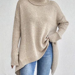 Women's Oversized Ribbed Turtleneck Sweater - High-Low Hem | Autumn