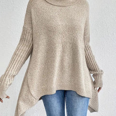Women's Oversized Ribbed Turtleneck Sweater - High-Low Hem | Autumn