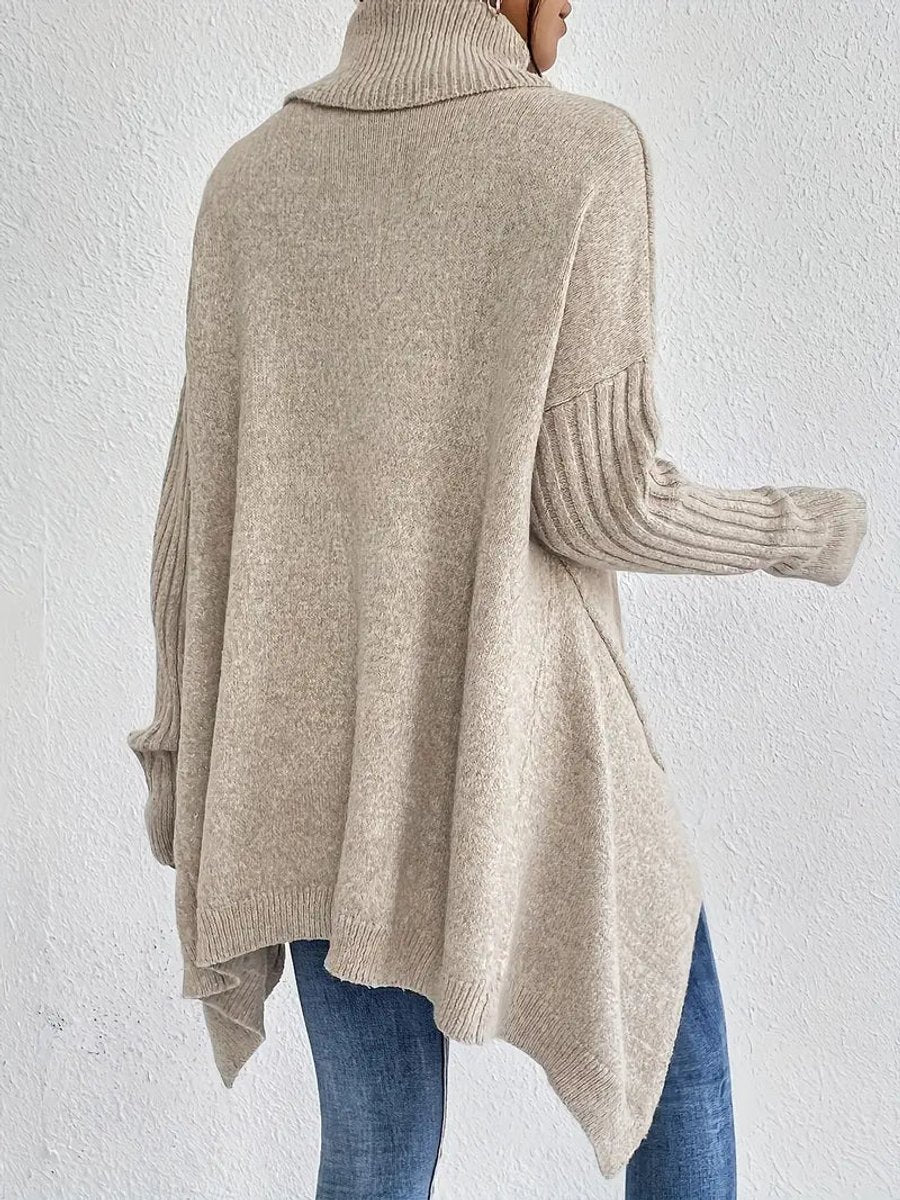 Women's Oversized Ribbed Turtleneck Sweater - High-Low Hem | Autumn