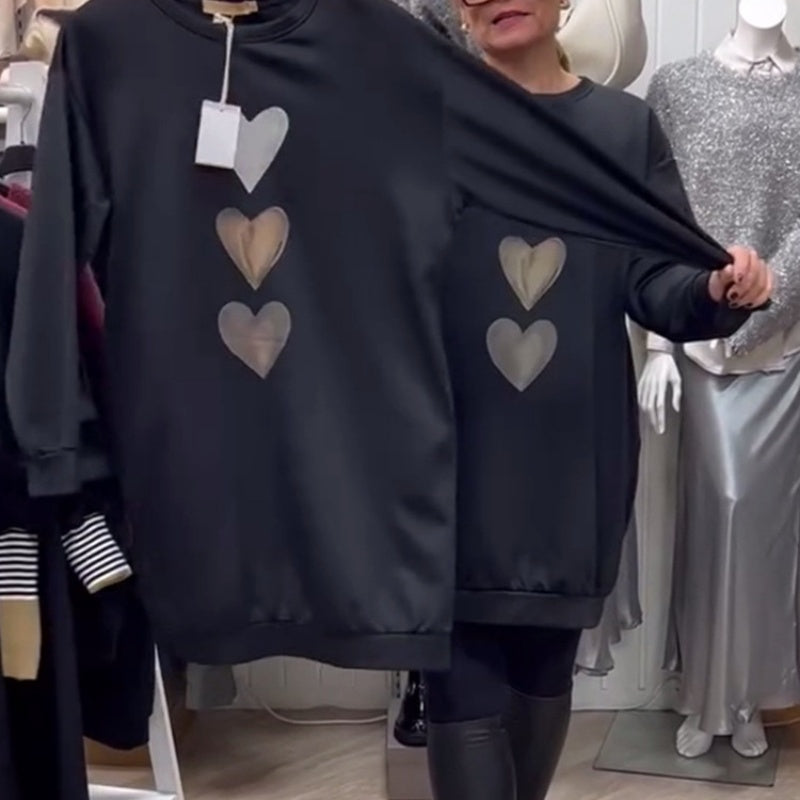Women's Oversized Sweatshirt Dress with Heart Print | Fall