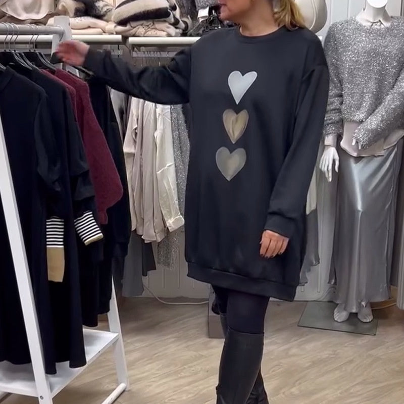 Women's Oversized Sweatshirt Dress with Heart Print | Autumn