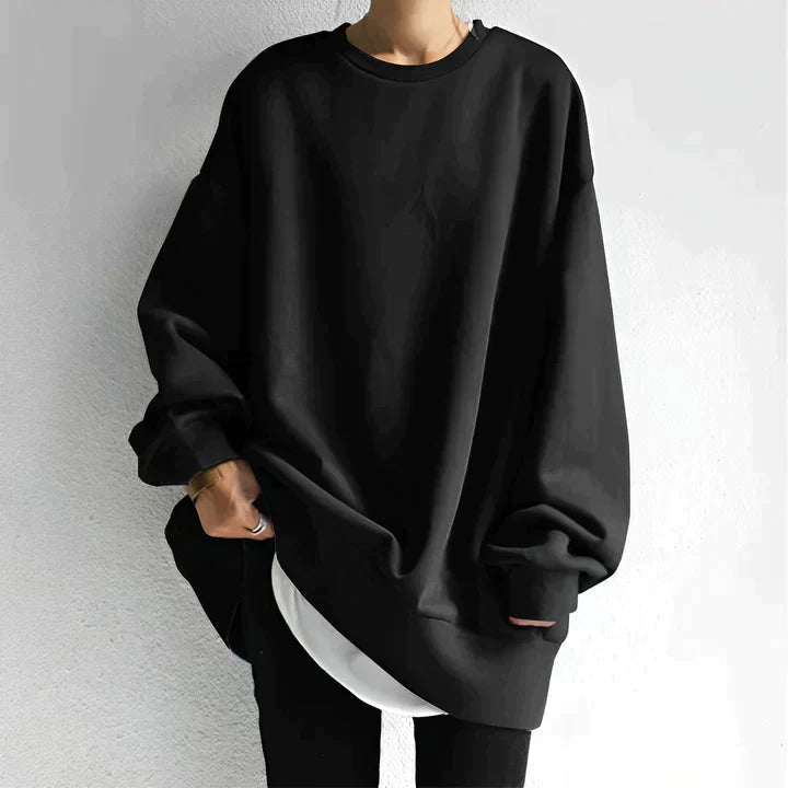 Women's Oversized Sweatshirt | Long Sleeve | Dropped Shoulder | Fall - Black