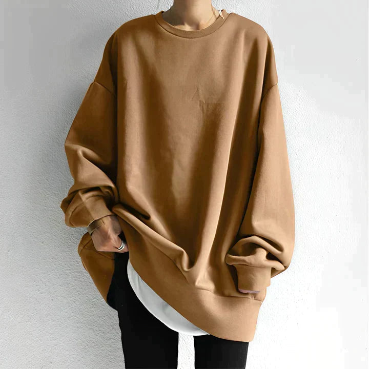 Women's Oversized Sweatshirt | Long Sleeve | Dropped Shoulder | Fall - Brown