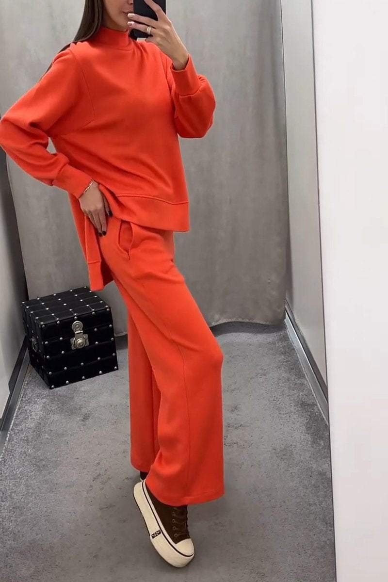 Women's Oversized Sweatshirt & Wide Leg Pants Set - Orange | Fall