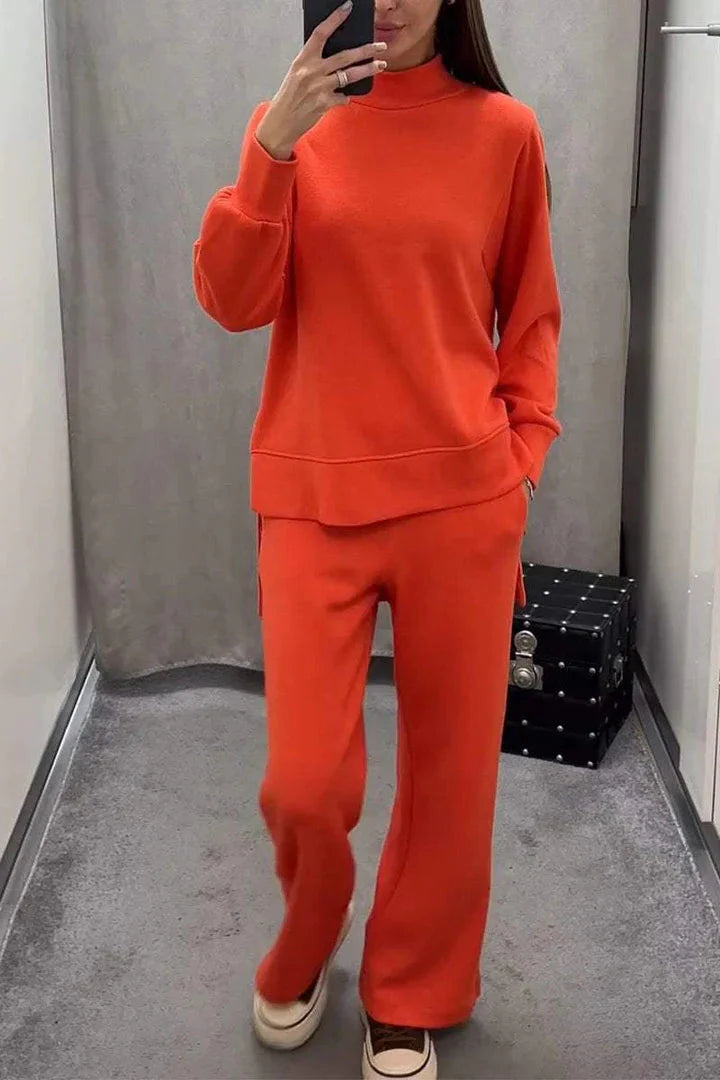 Women's Oversized Sweatshirt & Wide Leg Pants Set - Orange | Autumn