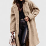 Women's Oversized Teddy Fleece Coat - Longline Winter - Beige