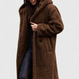 Women's Oversized Teddy Fleece Coat - Longline Winter - Brown