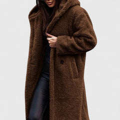 Women's Oversized Teddy Fleece Coat - Longline Winter - Brown