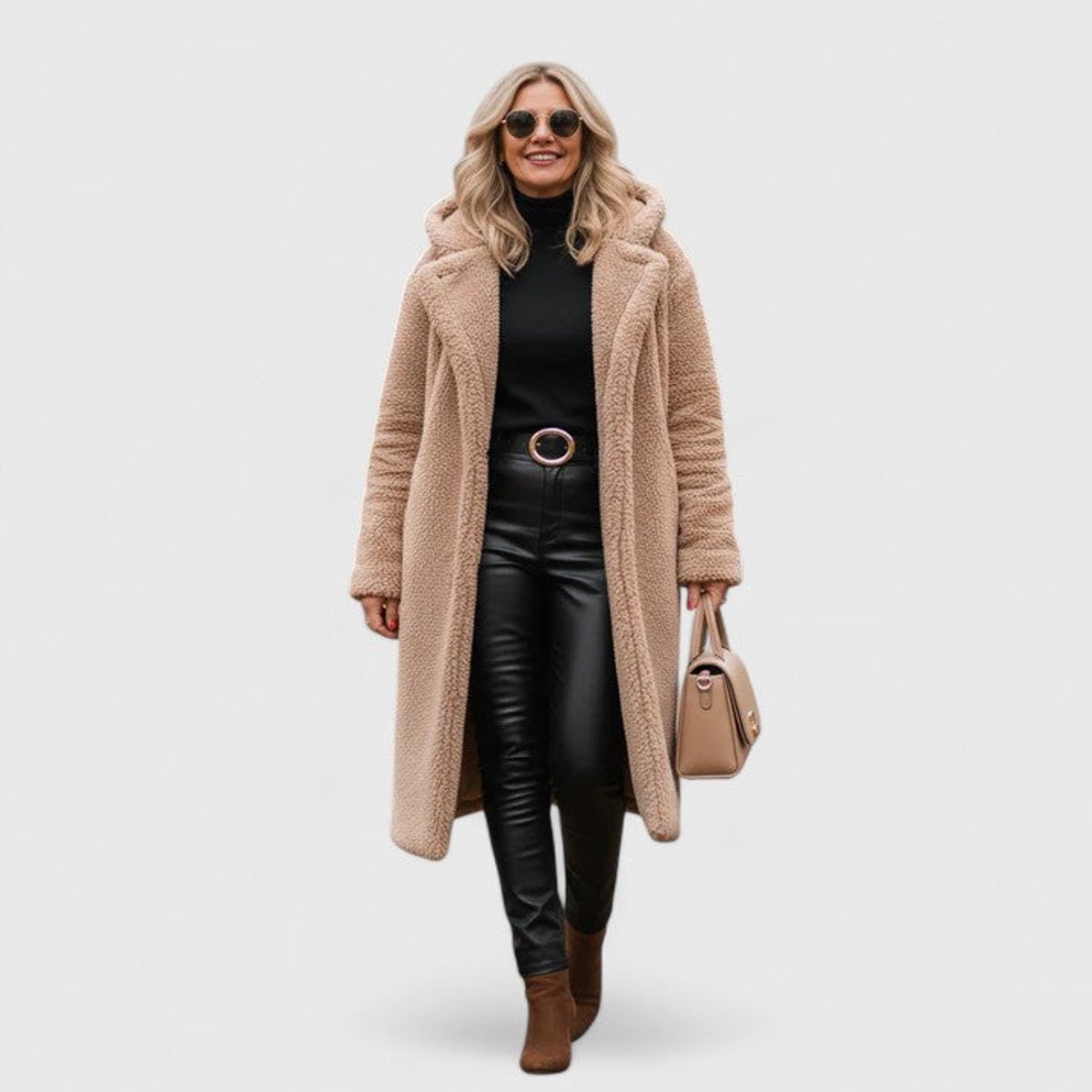 Women's Oversized Teddy Fleece Coat - Longline Winter