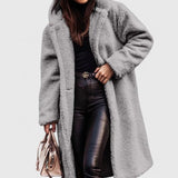 Women's Oversized Teddy Fleece Coat - Longline Winter - Gray