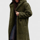 Women's Oversized Teddy Fleece Coat - Longline Winter - Green