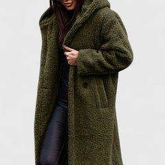 Women's Oversized Teddy Fleece Coat - Longline Winter - Green