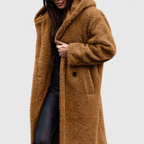 Women's Oversized Teddy Fleece Coat - Longline Winter - Light Brown