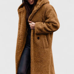 Women's Oversized Teddy Fleece Coat - Longline Winter - Light Brown