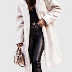 Women's Oversized Teddy Fleece Coat - Longline Winter - White