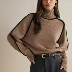 Women's Oversized Turtleneck Colorblock Knit Sweater | Autumn