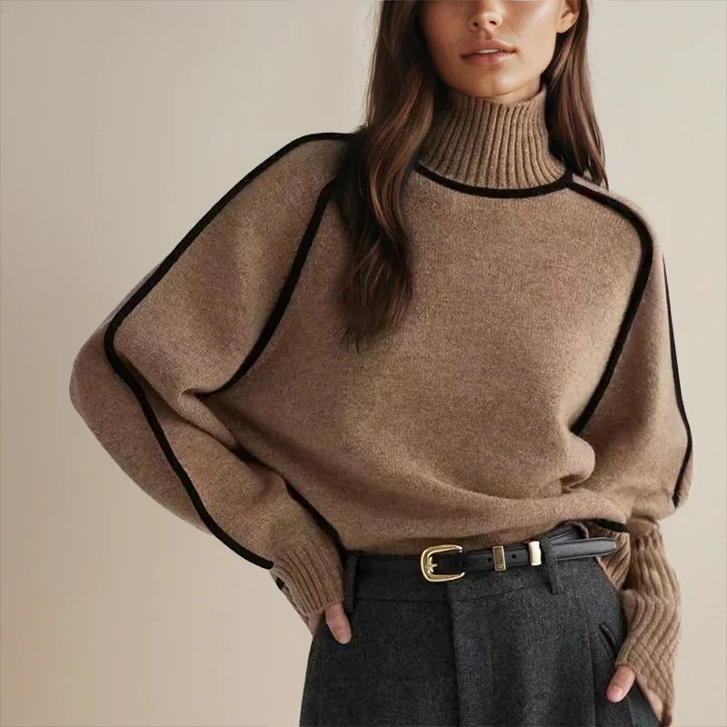 Women's Oversized Turtleneck Colorblock Knit Sweater | Autumn
