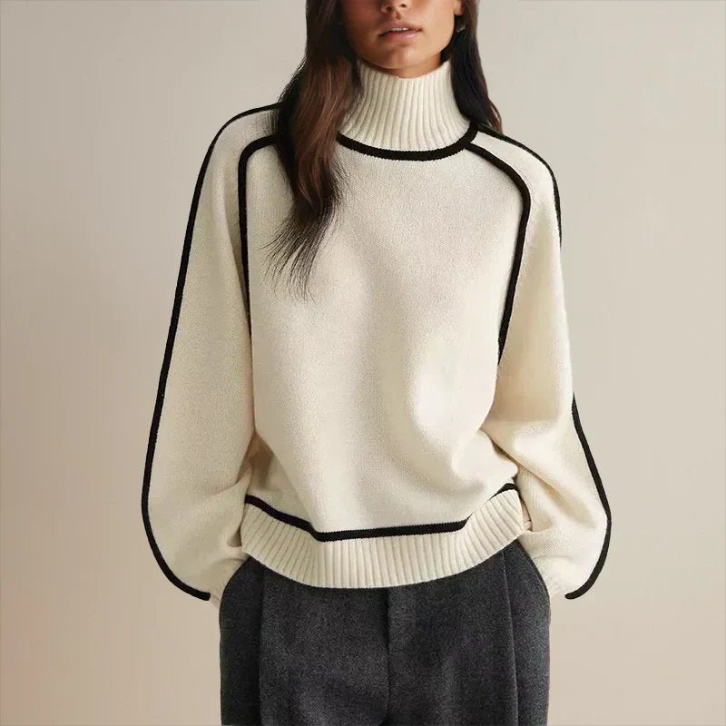 Women's Oversized Turtleneck Colorblock Knit Sweater | Autumn