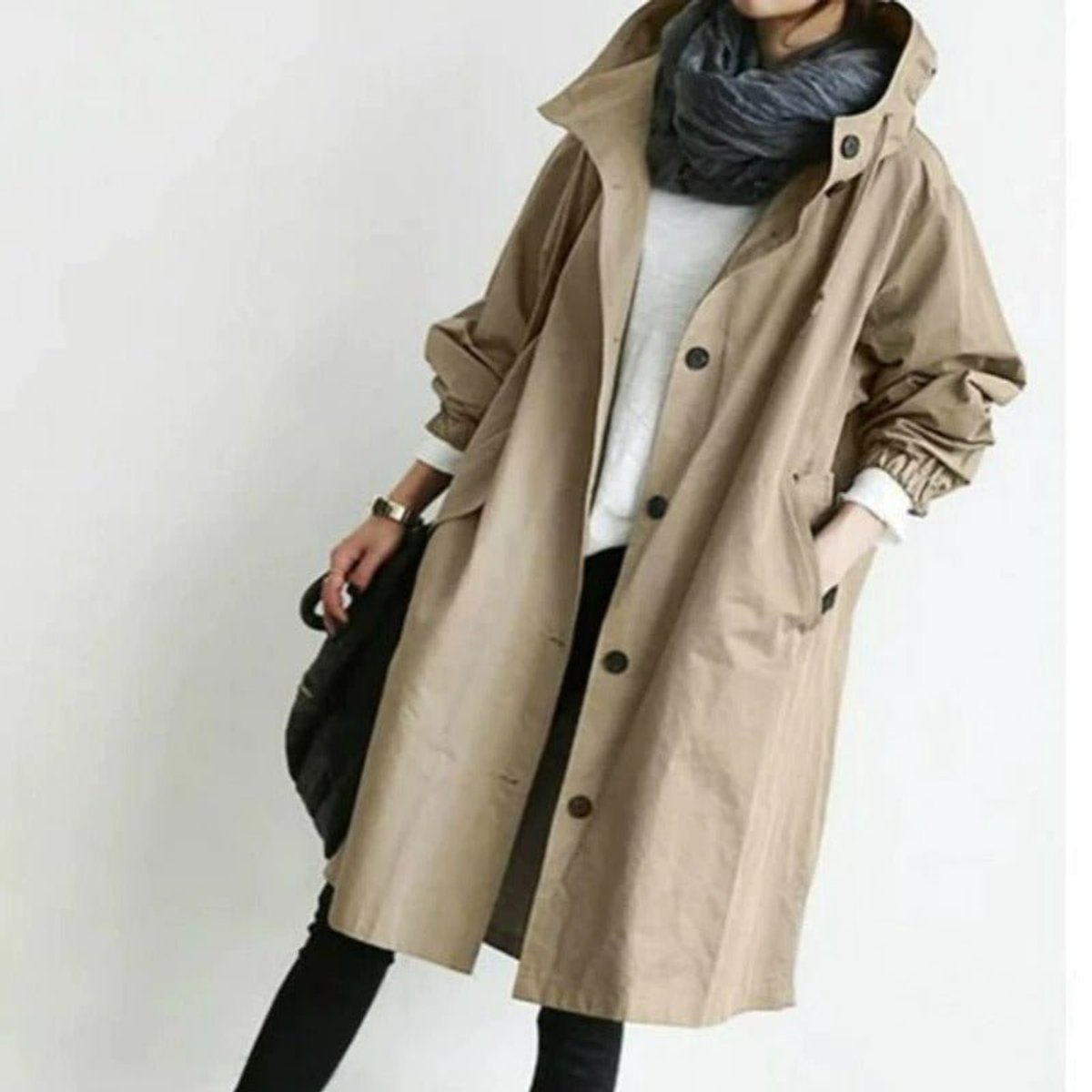 Women's Oversized Water-Resistant Trench Coat - Relaxed Fit | Autumn - Brown