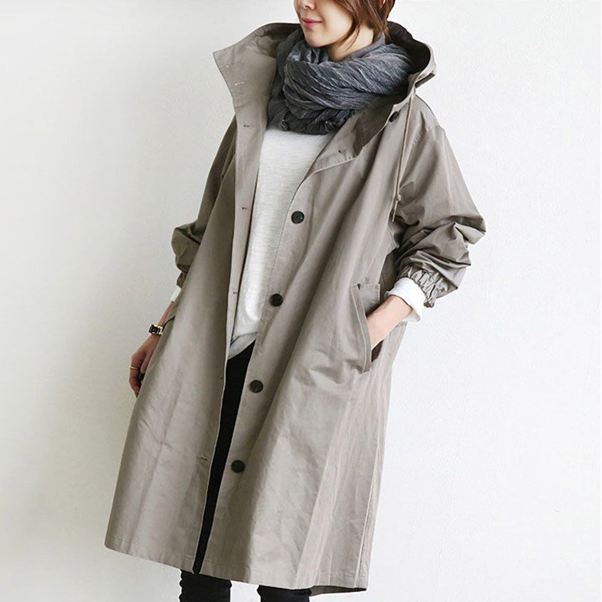 Women's Oversized Water-Resistant Trench Coat - Relaxed Fit | Autumn - Gray