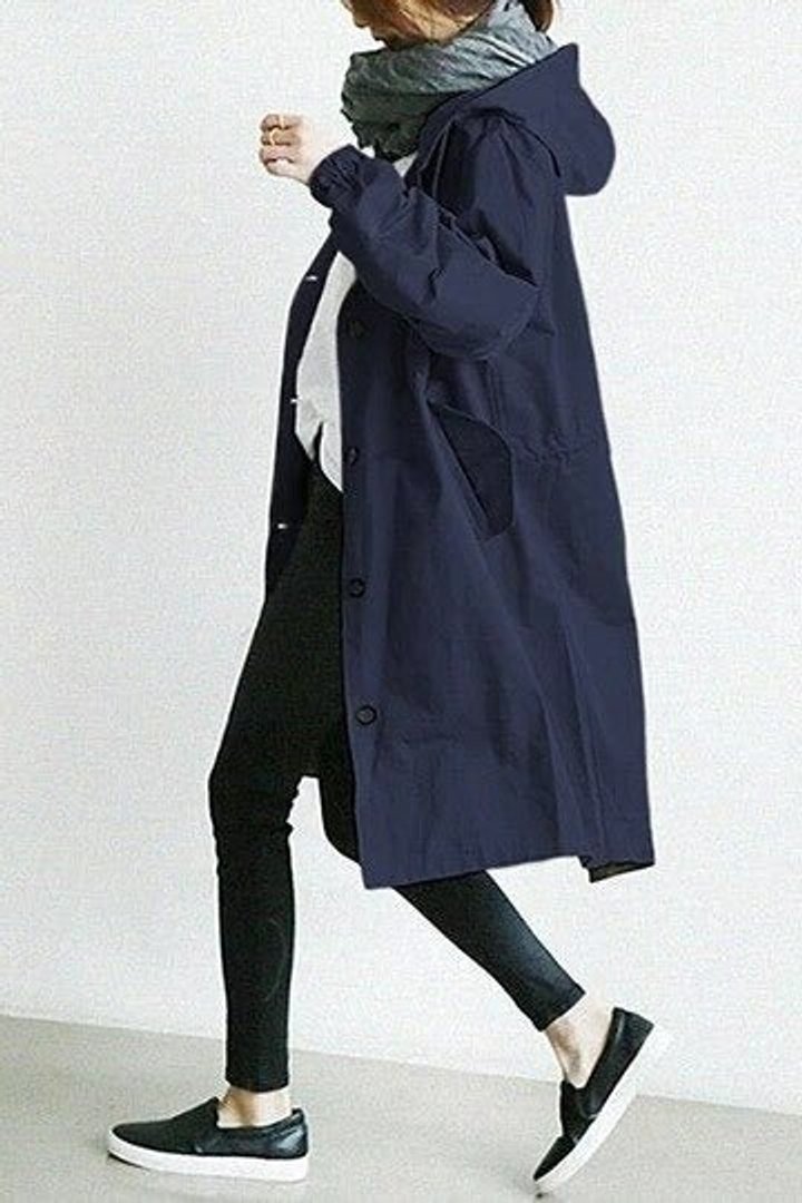 Women's Oversized Water-Resistant Trench Coat - Relaxed Fit | Autumn - Navy
