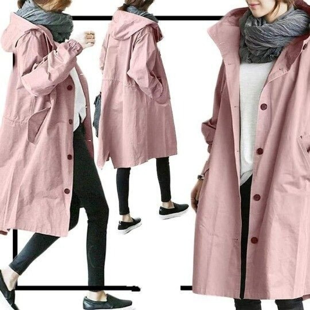 Women's Oversized Water-Resistant Trench Coat - Relaxed Fit | Autumn - Pink