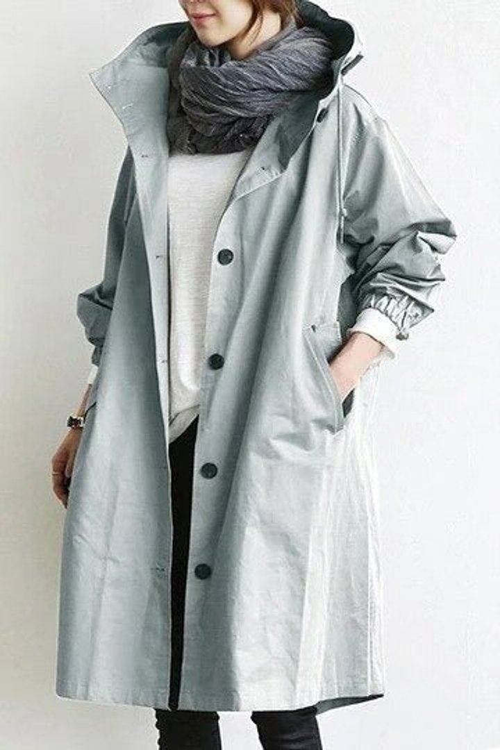 Women's Oversized Water-Resistant Trench Coat - Relaxed Fit | Autumn - Sky Blue