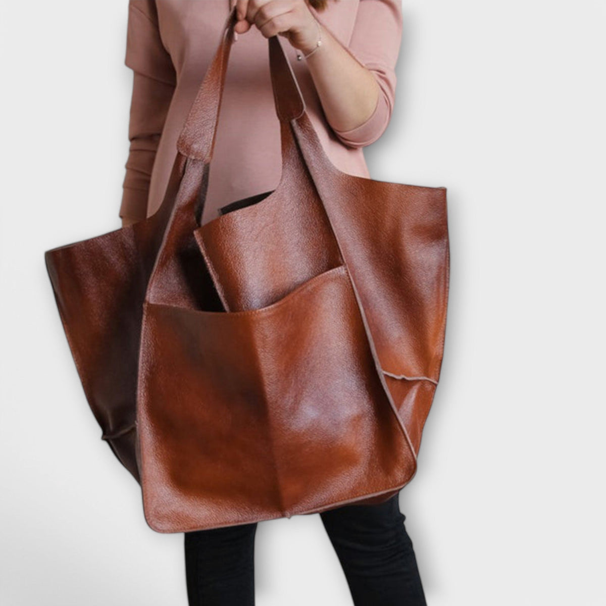Women's Oversized Weekender Bag - Structured Travel Tote - Brown