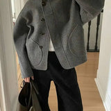 Women's Oversized Wool Blazer | Asymmetric Buttons | Autumn - Gray