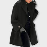 Women's Oversized Wool-Blend Swing Coat with Contrast Trim | Autumn - Black
