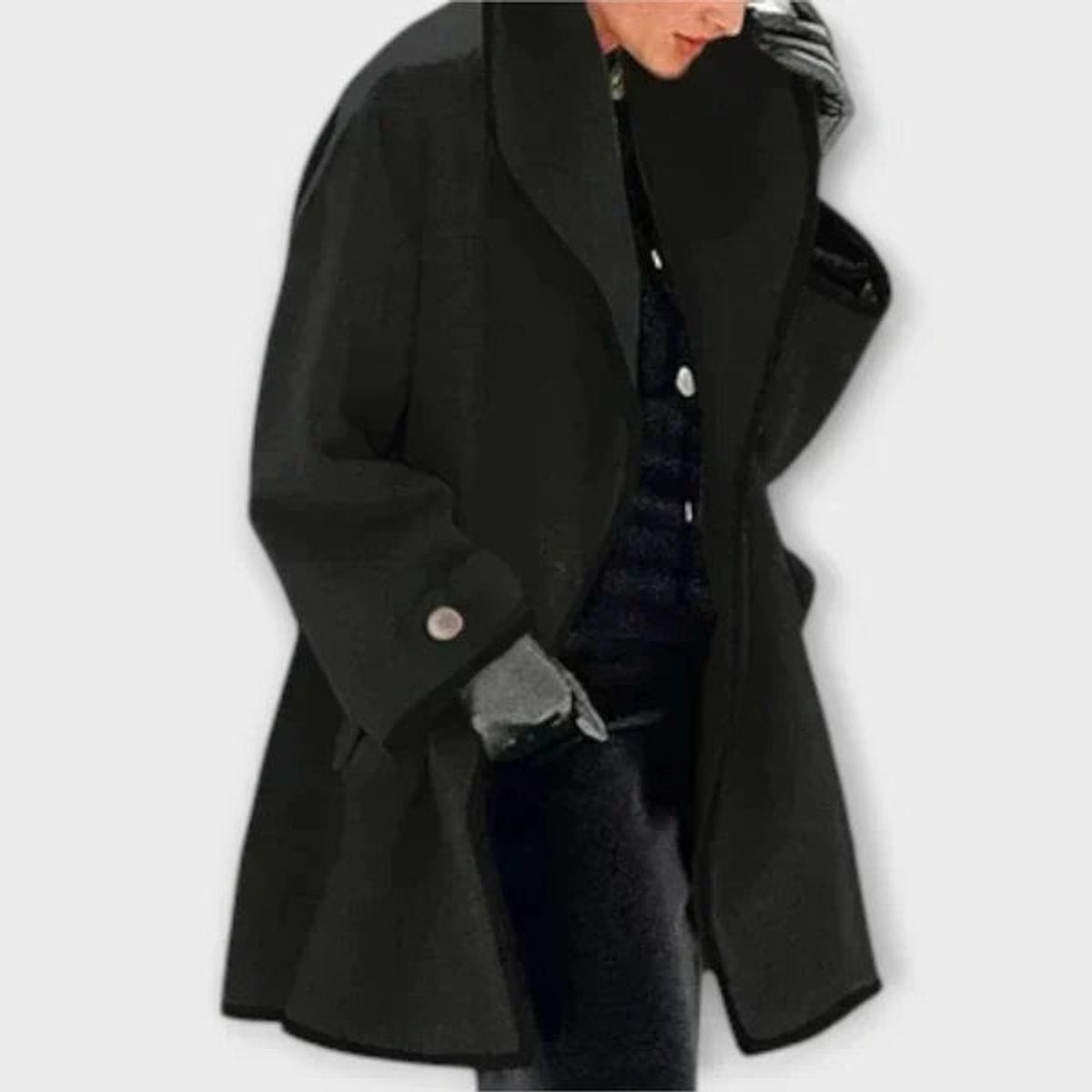 Women's Oversized Wool-Blend Swing Coat with Contrast Trim | Autumn - Black