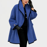 Women's Oversized Wool-Blend Swing Coat with Contrast Trim | Autumn - Blue