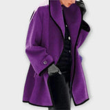 Women's Oversized Wool-Blend Swing Coat with Contrast Trim | Autumn - Purple