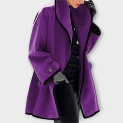 Women's Oversized Wool-Blend Swing Coat with Contrast Trim | Autumn - Purple