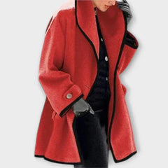 Women's Oversized Wool-Blend Swing Coat with Contrast Trim | Autumn - Red