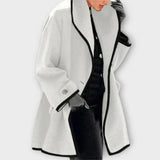 Women's Oversized Wool-Blend Swing Coat with Contrast Trim | Autumn - White