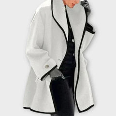 Women's Oversized Wool-Blend Swing Coat with Contrast Trim | Autumn - White