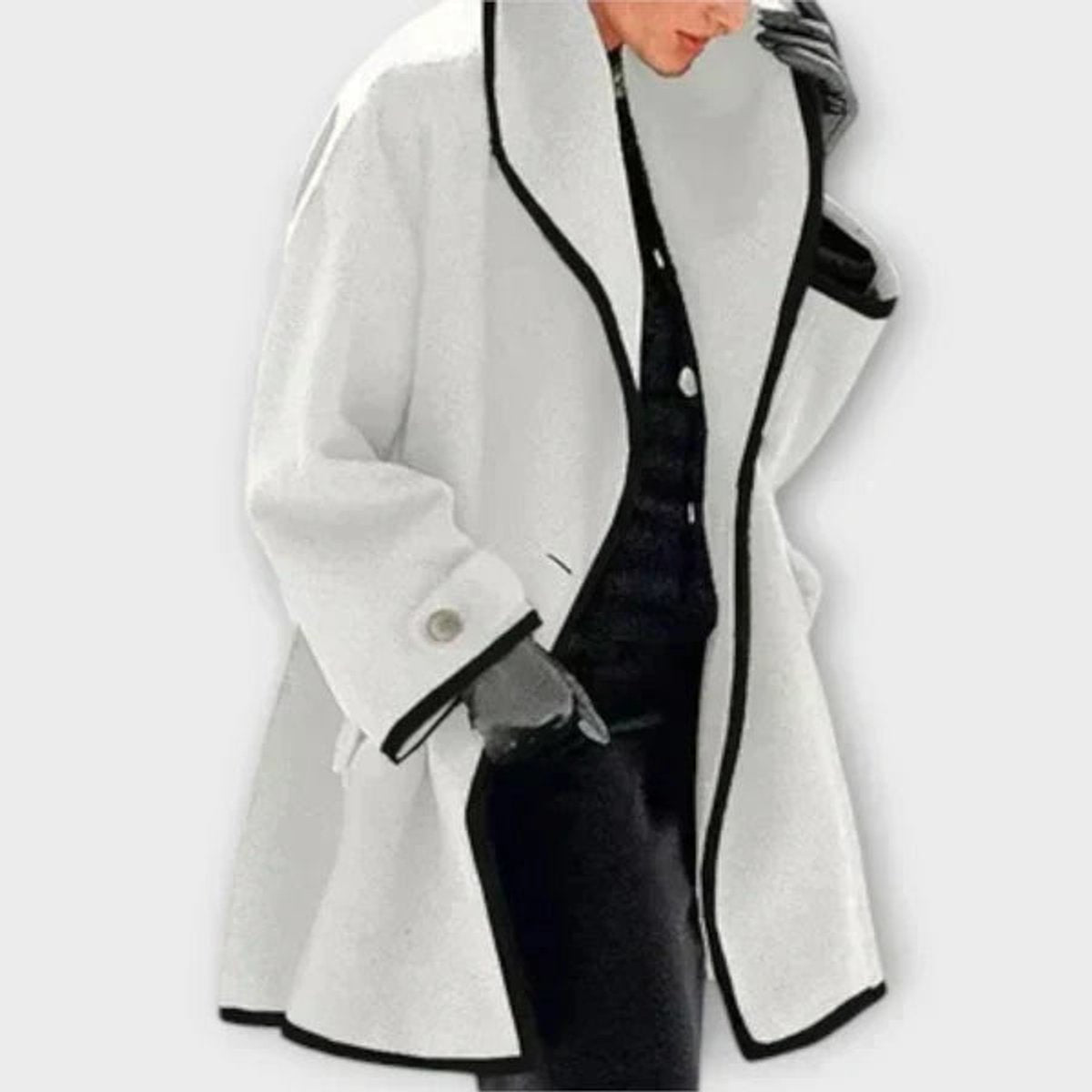 Women's Oversized Wool-Blend Swing Coat with Contrast Trim | Autumn - White