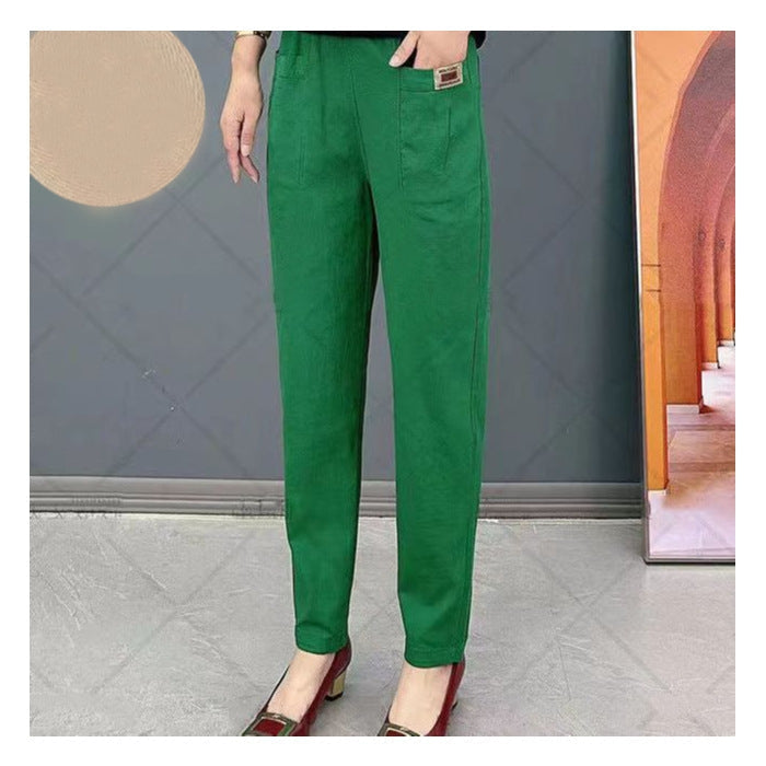 Women's Pants | High Waist | Elegant | Spring - Green