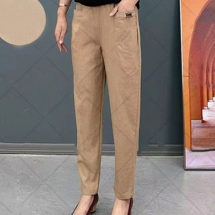 Women's Pants | High Waist | Elegant | Spring - Khaki