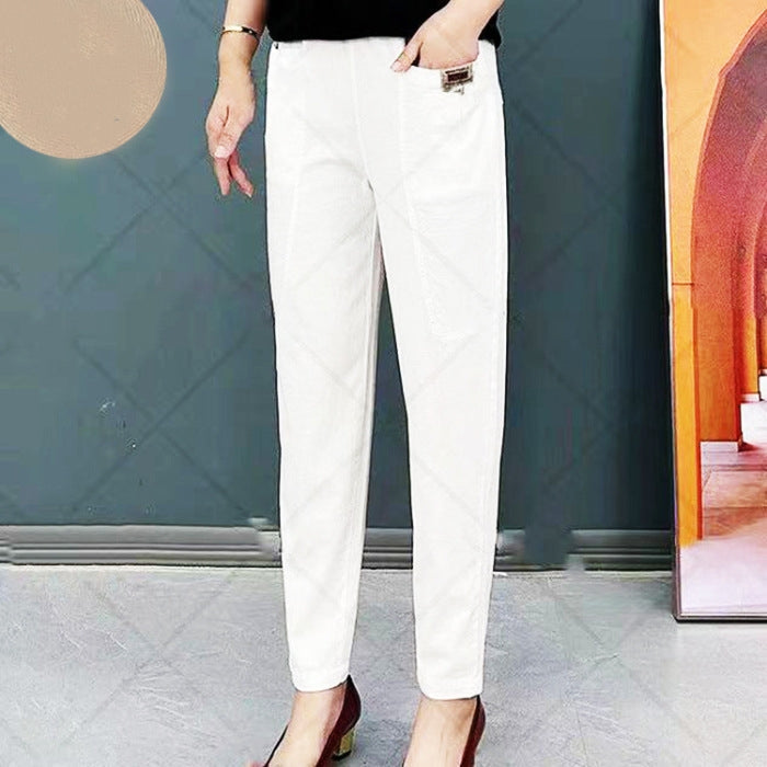 Women's Pants | High Waist | Elegant | Spring - White