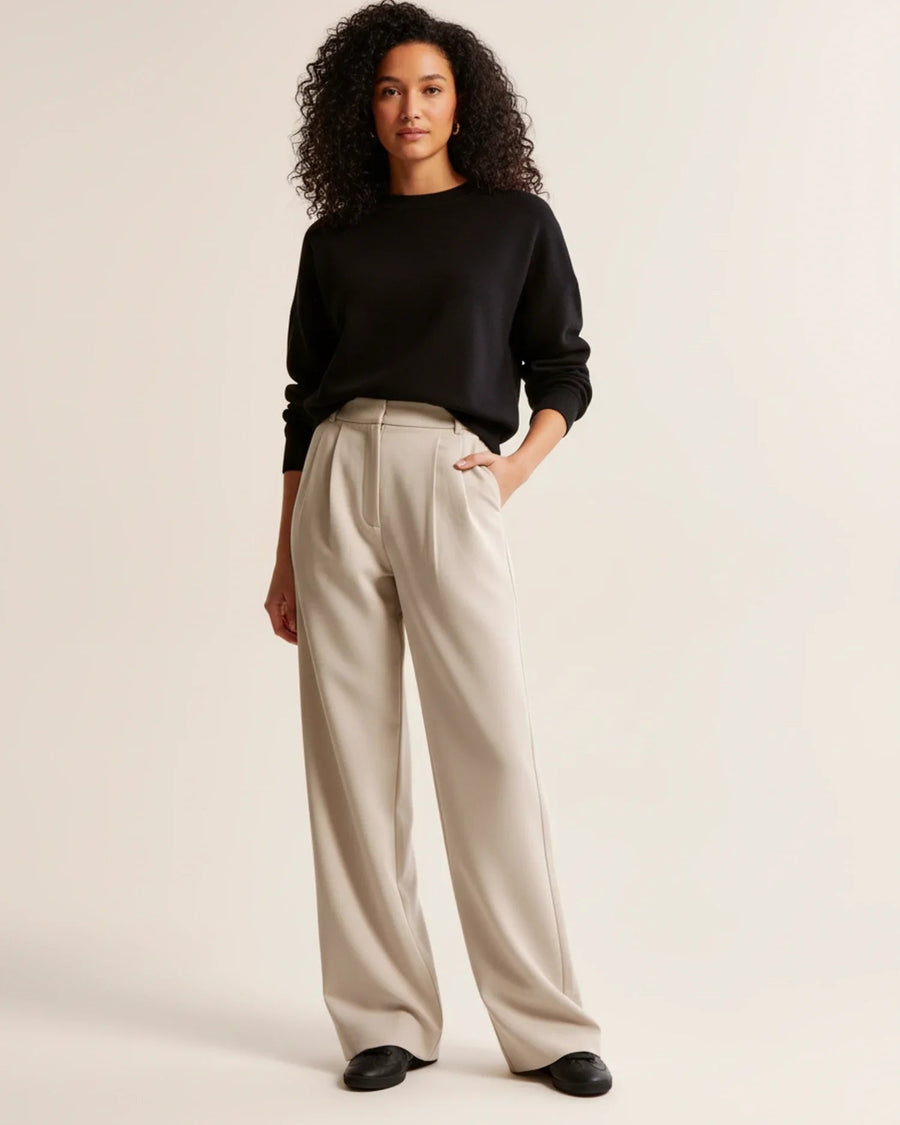 Women's Pants | Wide Leg | High Waist | Autumn - Oatmeal