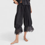 Women's Patchwork Lace Trousers - Relaxed Fit Casual | Spring - Black